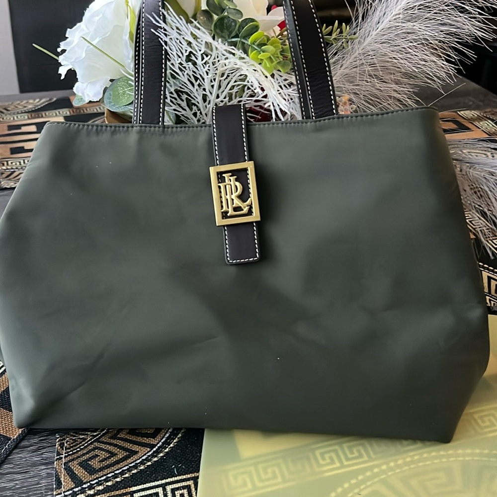 Vintage Lauren Ralph Lauren Black Nylon and Leather monogrammed with a gold buc